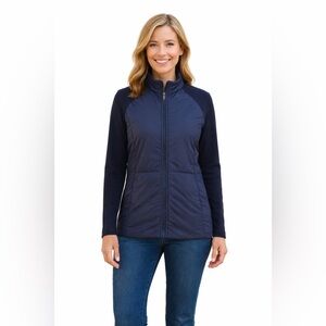 Chico’s Weekends Mixed Media Puffer Jacket Navy Size Large